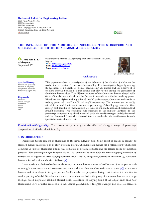 (PDF) The Influence of the Addition of Nickel on the Structure and ...