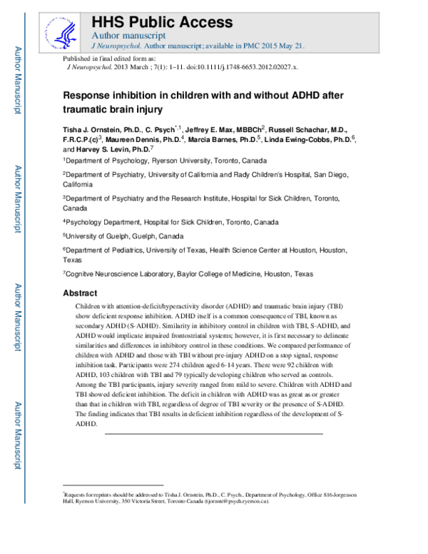 (PDF) Response inhibition in children with and without ADHD after ...
