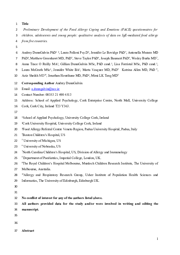 (DOC) Preliminary Development of the Food Allergy Coping and Emotions ...