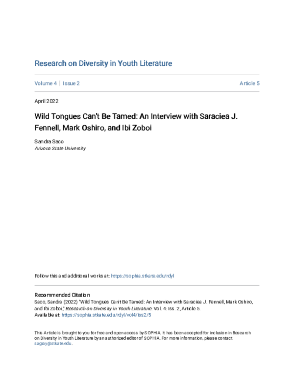 (PDF) Wild Tongues Can't Be Tamed An Interview with Saraciea