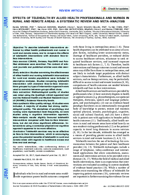 (PDF) Effects of telehealth by allied health professionals and nurses ...