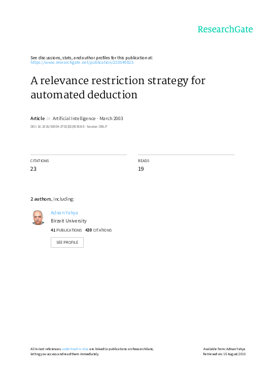 (PDF) A relevance restriction strategy for automated deduction