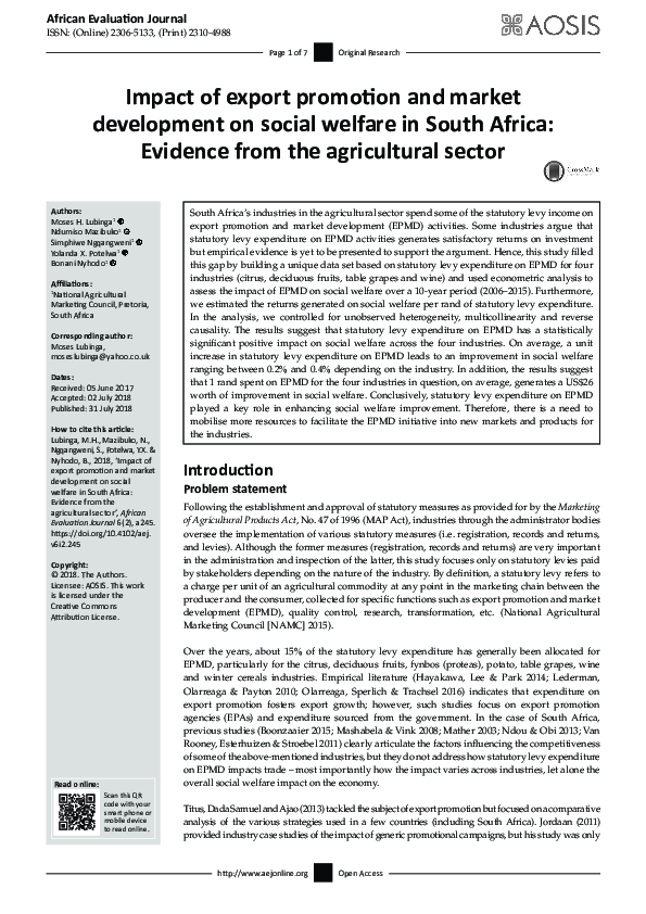 (PDF) Impact of export promotion and market development on social ...