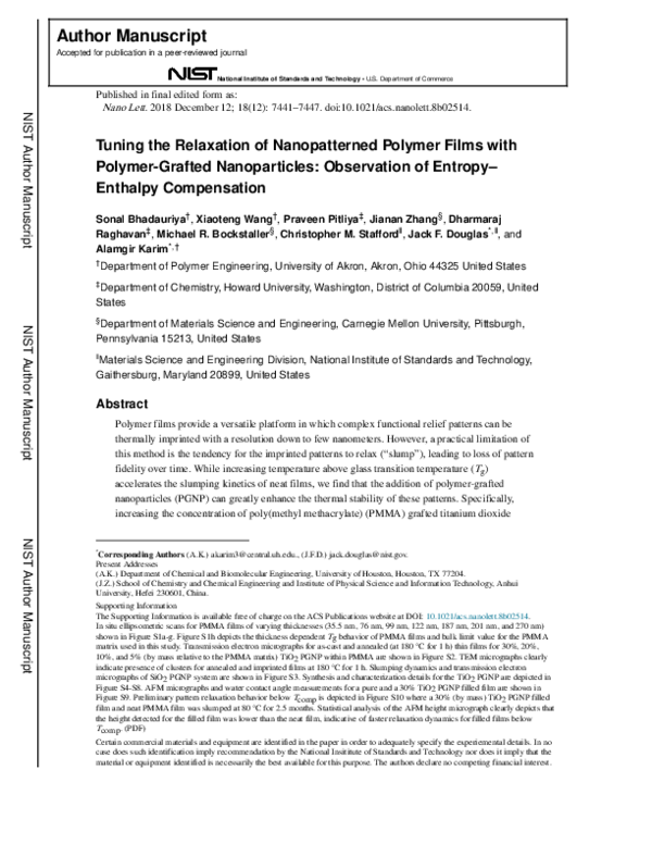(PDF) Tuning the Relaxation of Nanopatterned Polymer Films with Polymer ...
