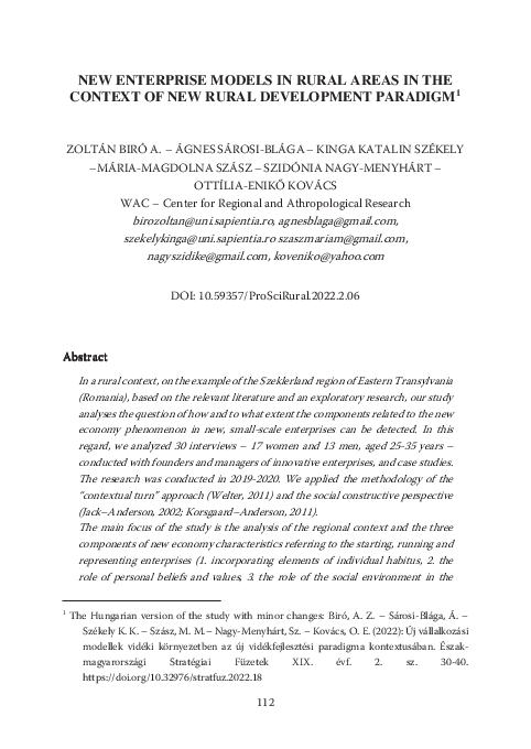 (PDF) New Enterprise Models in Rural Areas in The Context of New Rural ...