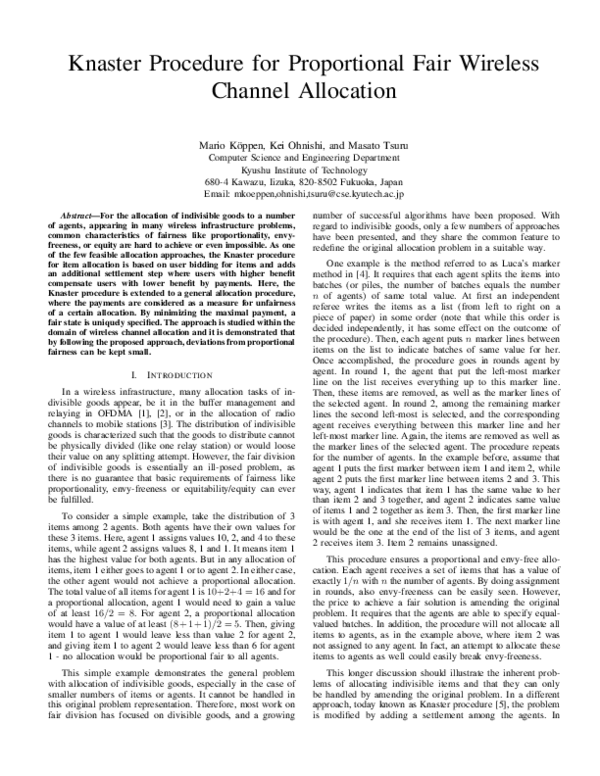 (PDF) Knaster Procedure for Proportional Fair Wireless Channel Allocation