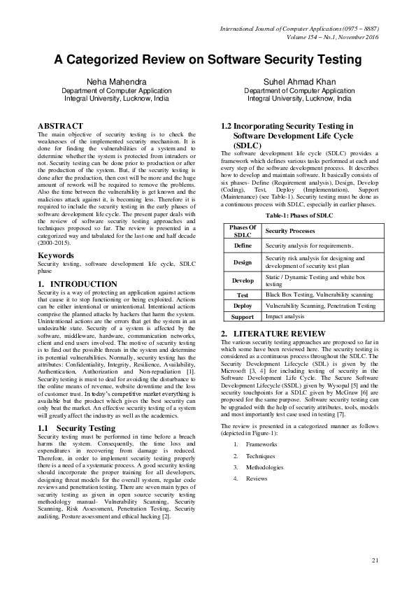 (PDF) A Categorized Review on Software Security Testing