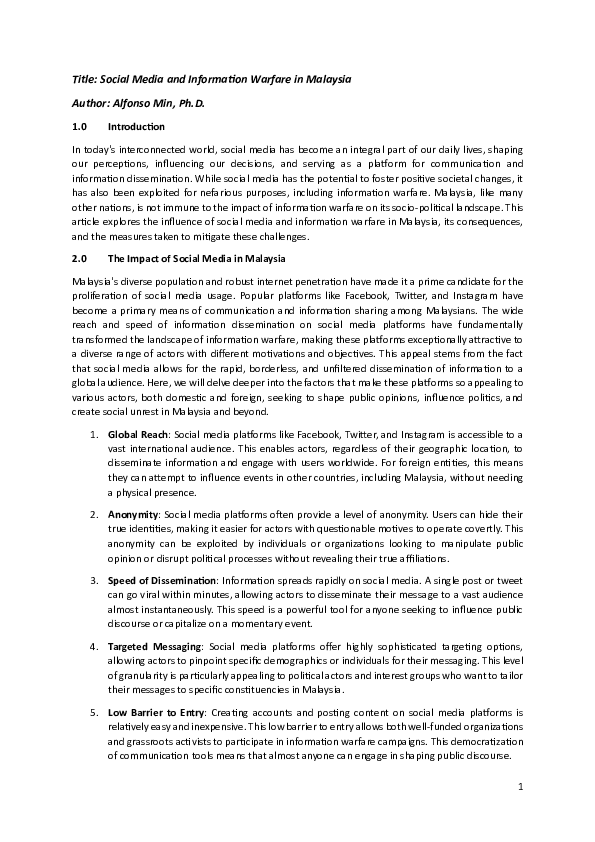 (PDF) Social Media and Information Warfare in Malaysia