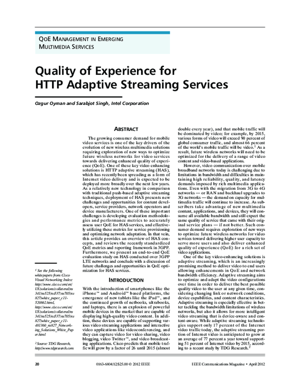 (PDF) Quality of experience for HTTP adaptive streaming services