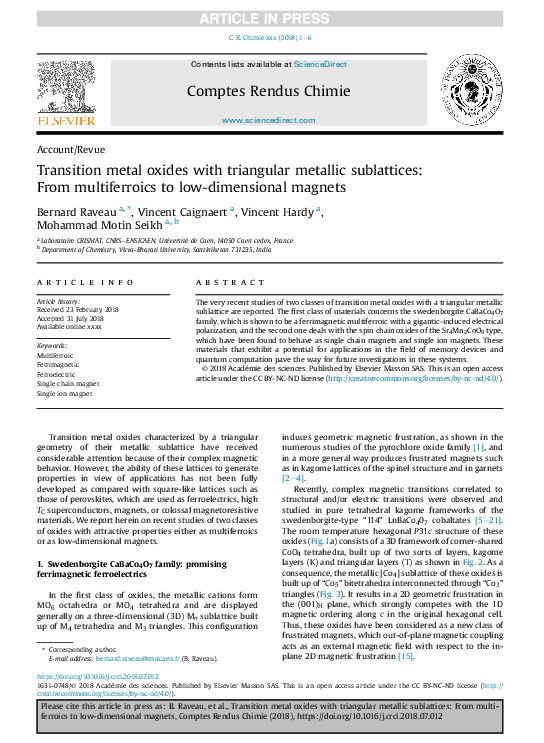 (PDF) Transition metal oxides with triangular metallic sublattices ...