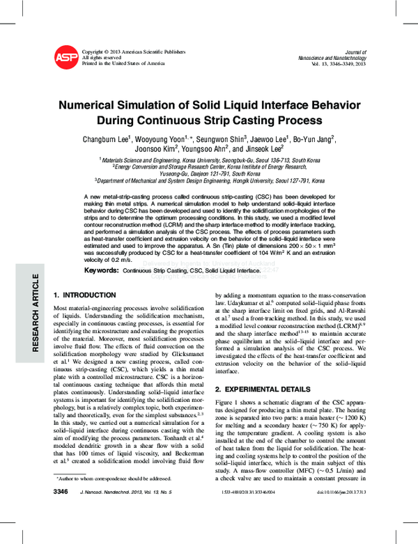 (PDF) Numerical Simulation of Solid Liquid Interface Behavior During ...
