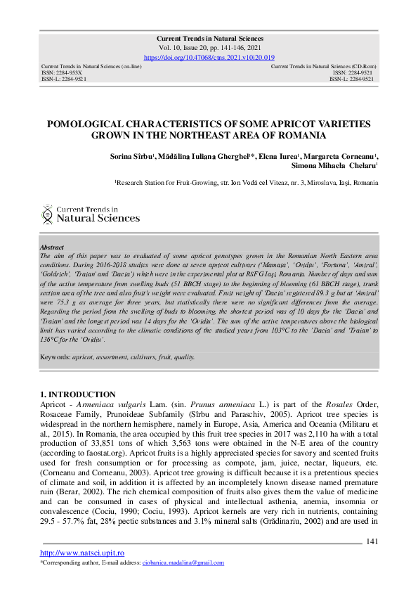 (PDF) Pomological Characteristics of Some Apricot Varieties Grown in ...