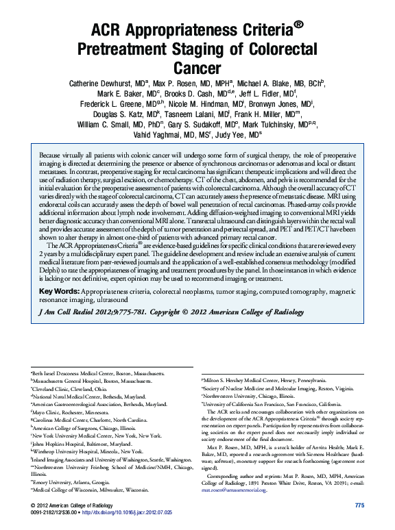 (PDF) ACR Appropriateness Criteria® Pretreatment Staging of Colorectal ...