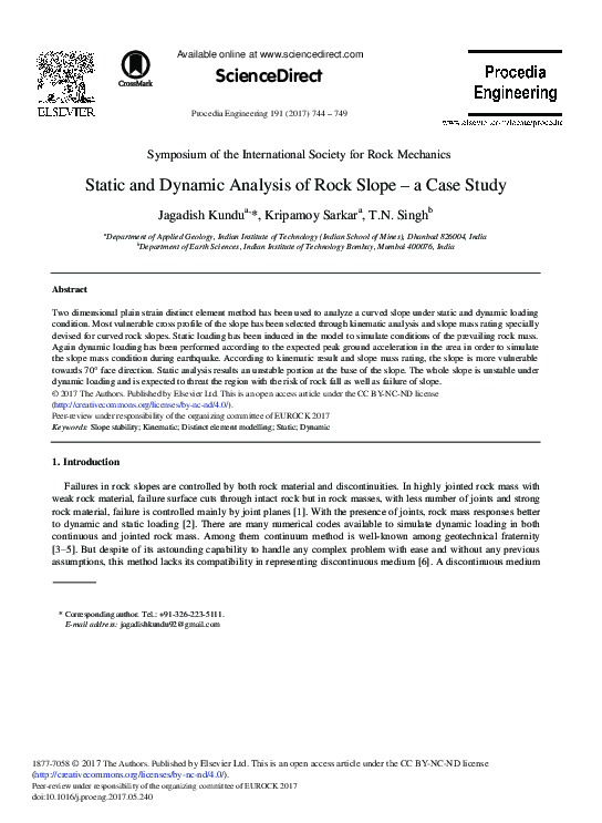 (PDF) Static and Dynamic Analysis of Rock Slope – A Case Study