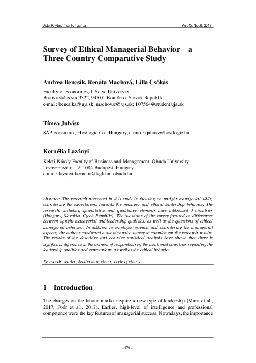 (PDF) Survey of Ethical Managerial Behavior – a Three Country ...
