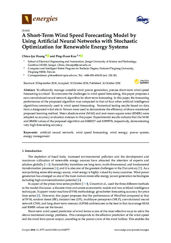 (PDF) A Short-Term Wind Speed Forecasting Model by Using Artificial ...