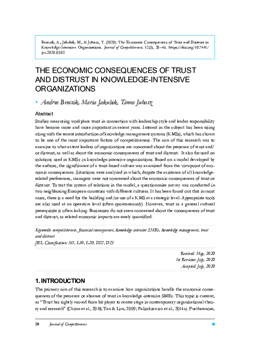 (PDF) The Economic Consequences of Trust and Distrust in Knowledge ...