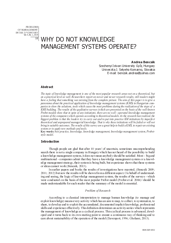 (PDF) Why Do Not Knowledge Management Systems Operate?
