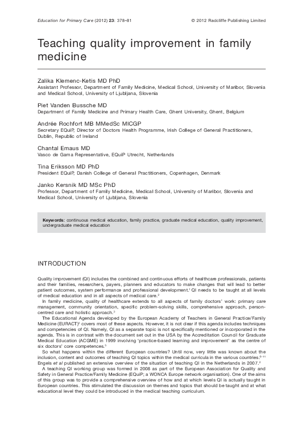 (PDF) Teaching quality improvement in family medicine