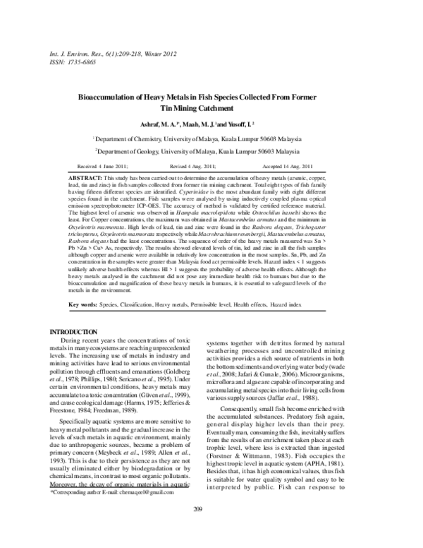 (PDF) Bioaccumulation of Heavy Metals in Fish Species Collected From ...