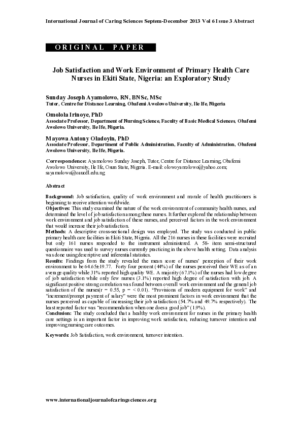 (PDF) Job Satisfaction and Work Environment of Primary Health Care ...