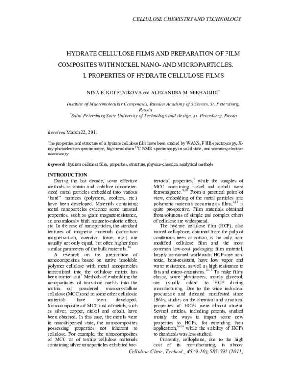 (PDF) Hydrate Cellulose Films and Preparation of Film Composites with ...