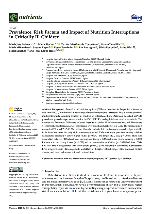 (PDF) Prevalence, Risk Factors and Impact of Nutrition Interruptions in ...