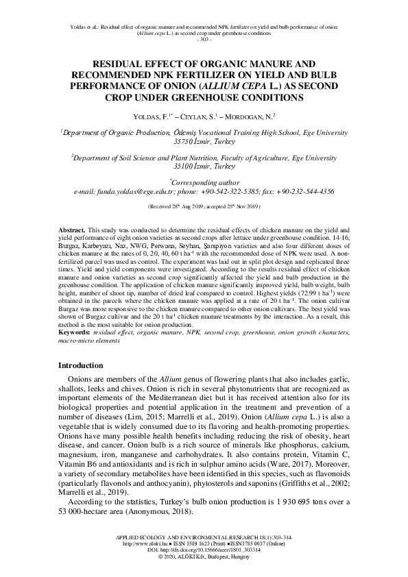 (PDF) Residual Effect of Organic Manure and Recommended NPK Fertilizer ...