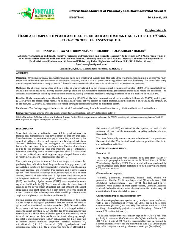 (PDF) Chemical Composition and Antibacterial and Antioxidant Activities ...