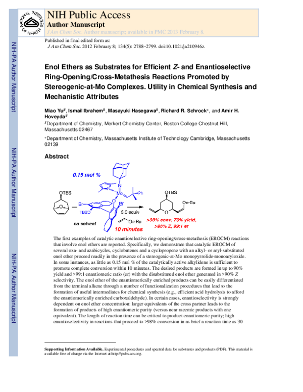 (PDF) Enol Ethers as Substrates for Efficient Z - and Enantioselective ...