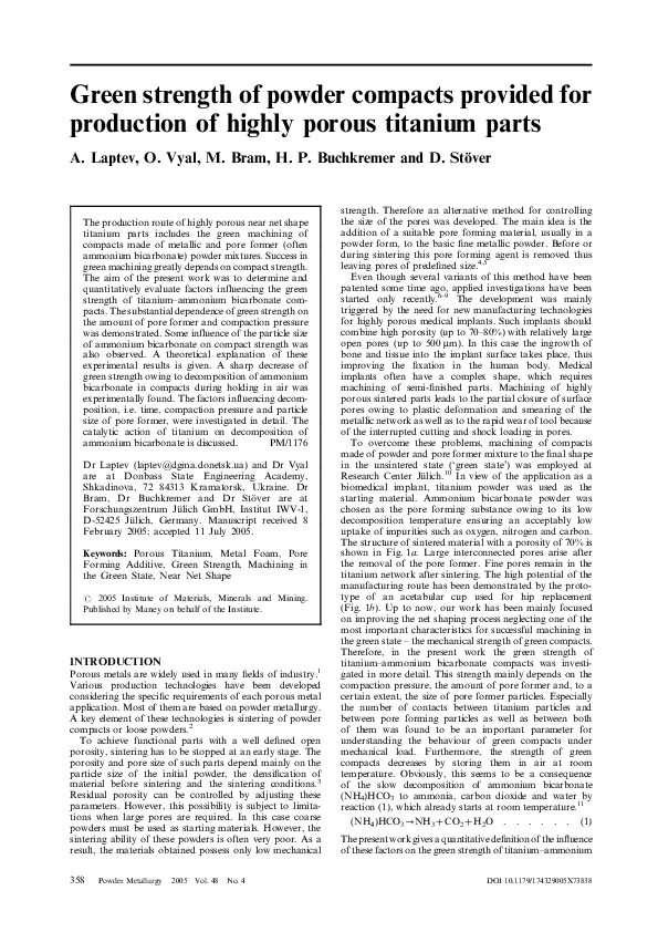 (PDF) Green strength of powder compacts provided for production of ...