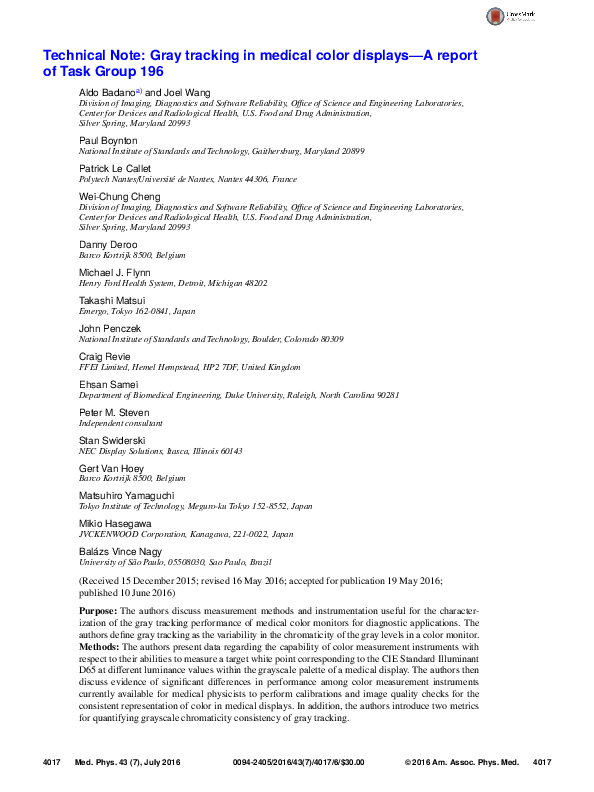 (PDF) Technical Note: Gray tracking in medical color displays-A report ...