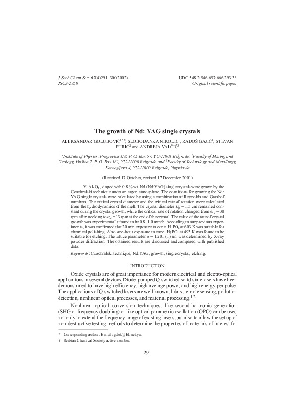 (PDF) The growth of Nd: YAG single crystals