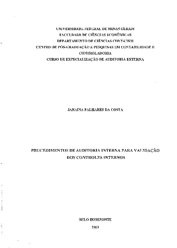(PDF) Procedimentos de auditoria interna para validação dos controles ...