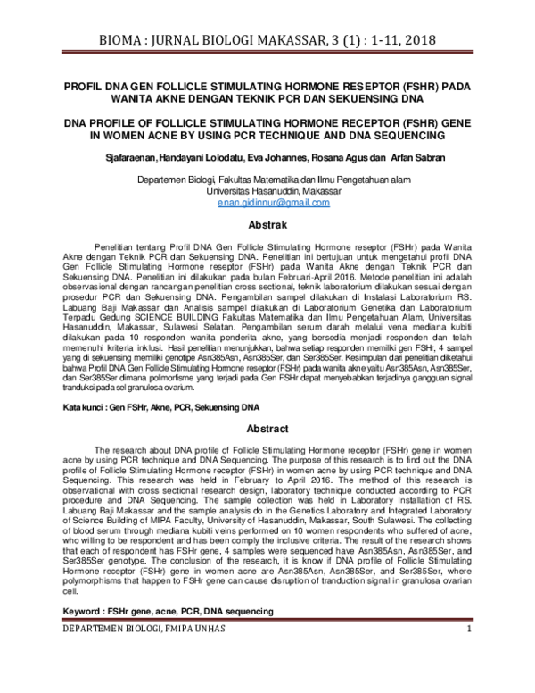 (PDF) Profil Dna Gen Follicle Stimulating Hormone Reseptor (FSHR) Pada ...