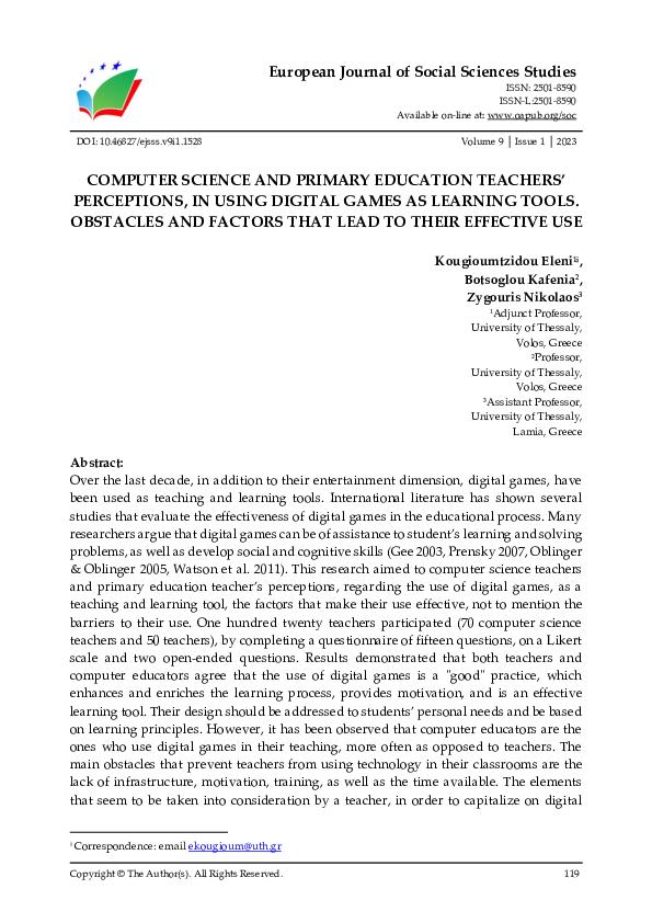 (PDF) Computer Science and Primary Education Teachers’ Perceptions, in ...