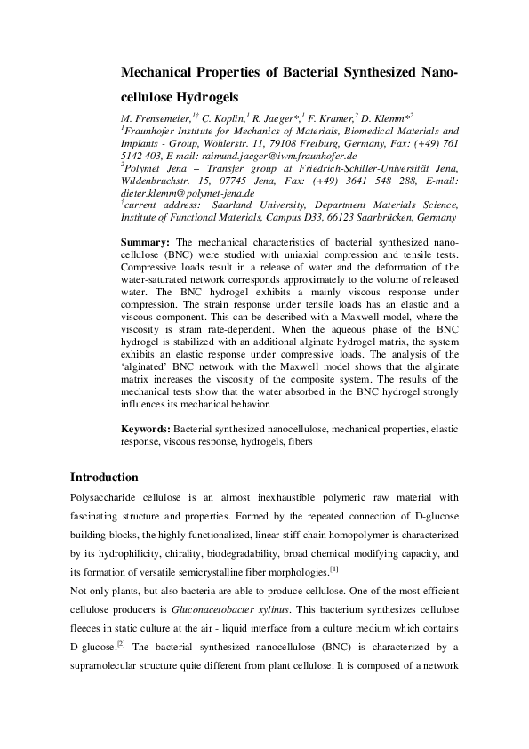 (PDF) Mechanical Properties of Bacterially Synthesized Nanocellulose ...