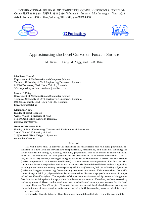 (PDF) Approximating the Level Curves on Pascal’s Surface