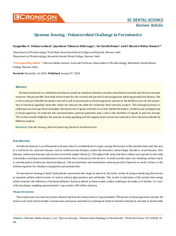 (PDF) Quorum sensing — Polymicrobial challenge in periodontics