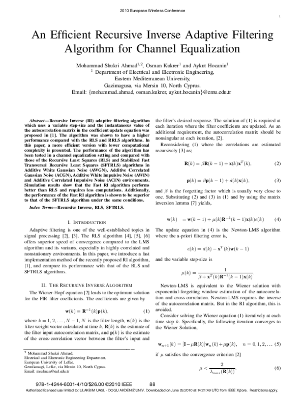 (PDF) Transversal Recursive Least Squares (SFTRLS) algorithms in