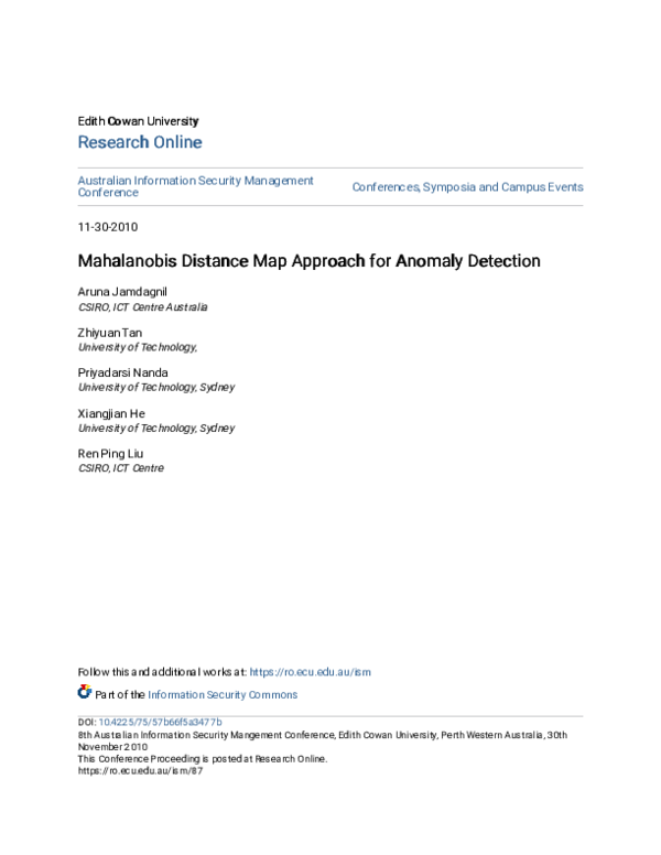 (PDF) Mahalanobis Distance Map Approach for Anomaly Detection