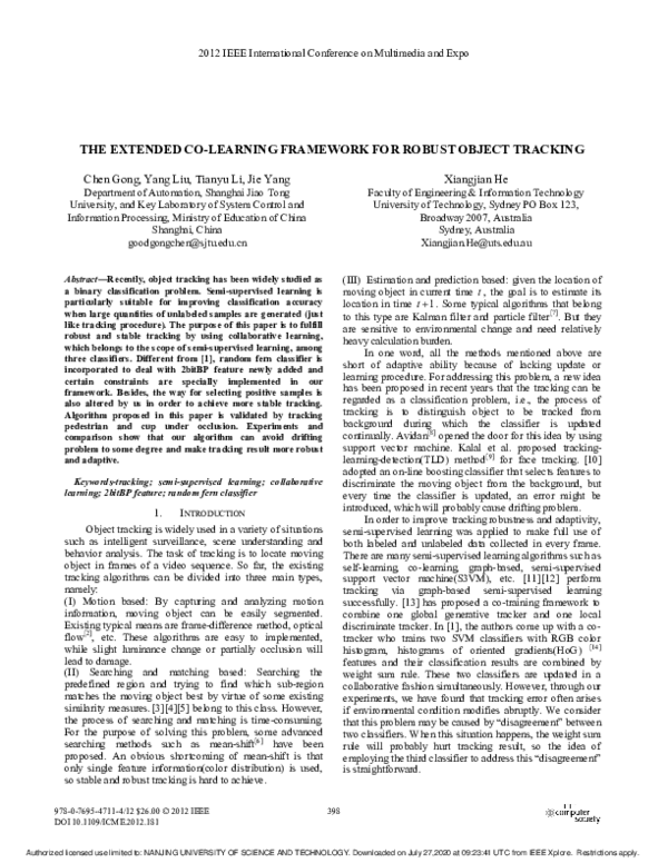 (PDF) The Extended Co-learning Framework for Robust Object Tracking