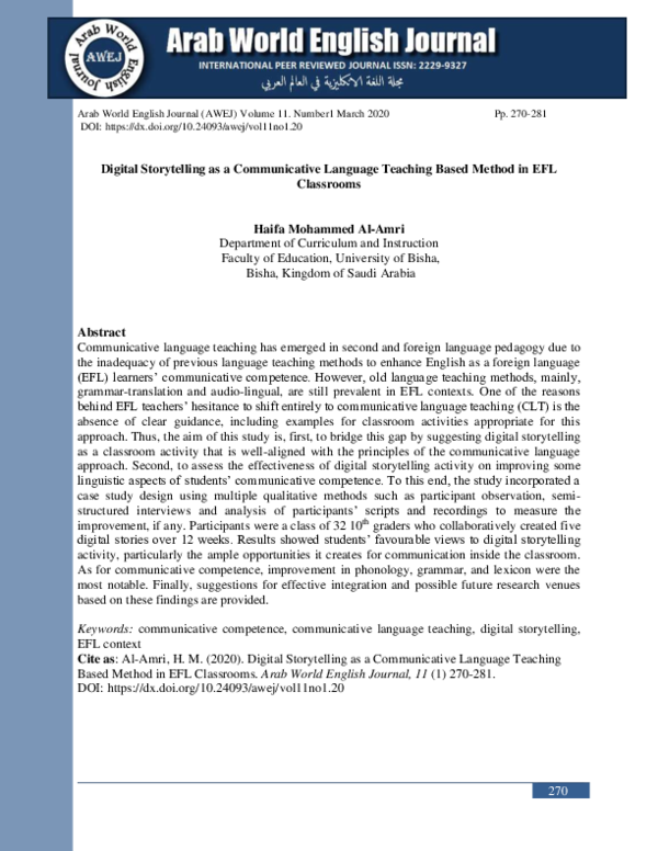 (PDF) Digital Storytelling as a Communicative Language Teaching Based ...