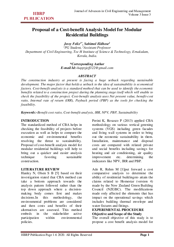 (PDF) Proposal of a Cost-benefit Analysis Model for Modular Residential ...