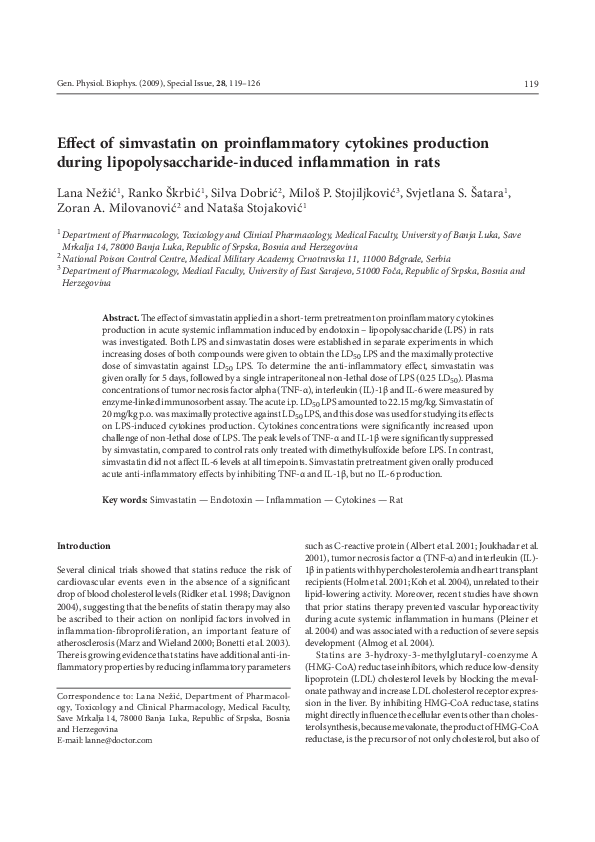 (PDF) Effect of simvastatin on proinflammatory cytokines production ...