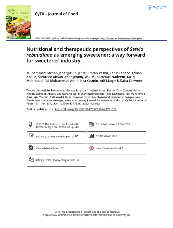 (PDF) Nutritional and therapeutic perspectives of Stevia rebaudiana as