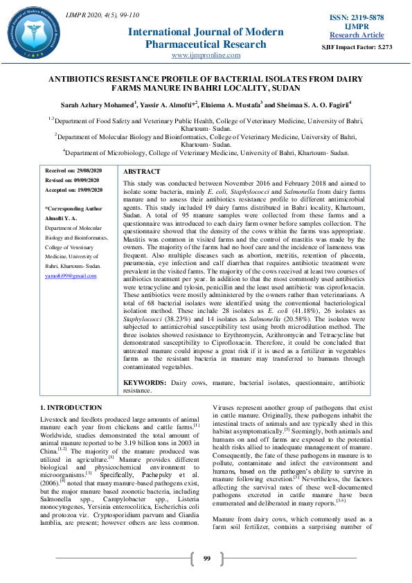 (PDF) ANTIBIOTICS RESISTANCE PROFILE OF BACTERIAL ISOLATES FROM DAIRY ...