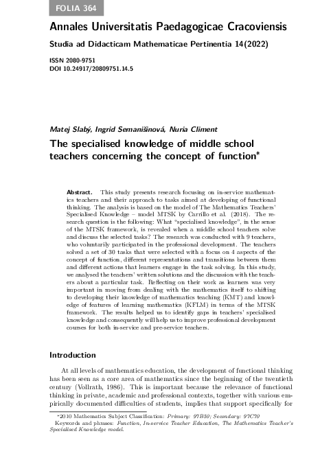 (PDF) The specialized knowledge of middle school teachers concerning ...