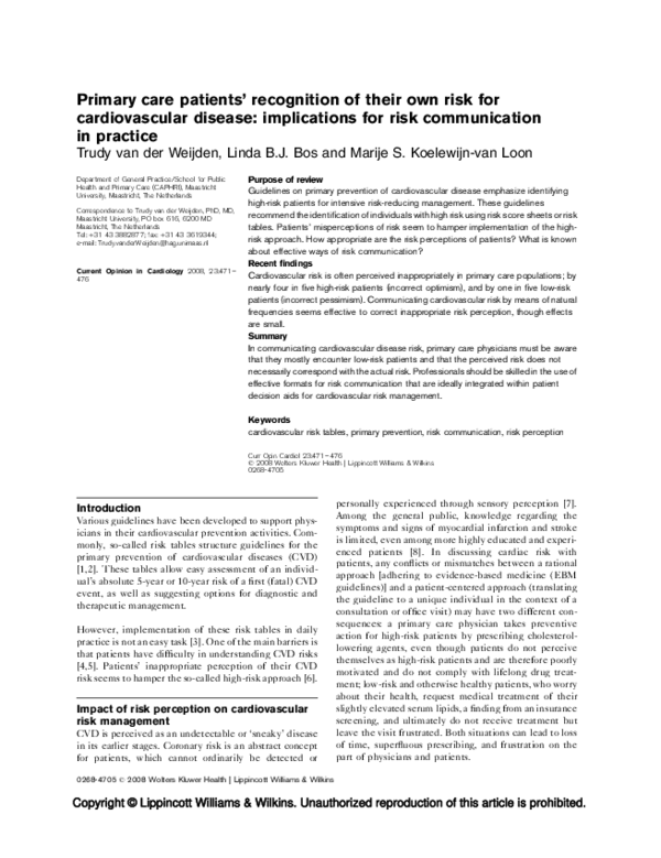 (PDF) Primary care patients' recognition of their own risk for ...