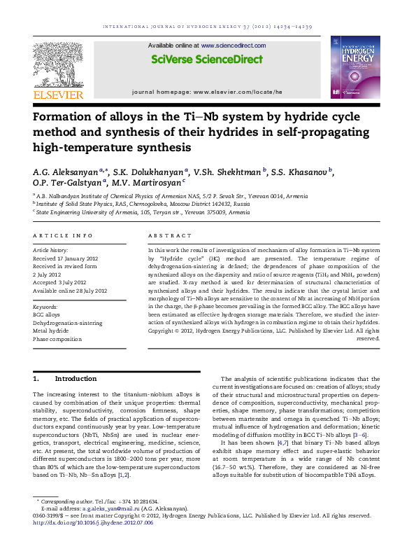 (PDF) Formation of alloys in the Ti–Nb system by hydride cycle method ...